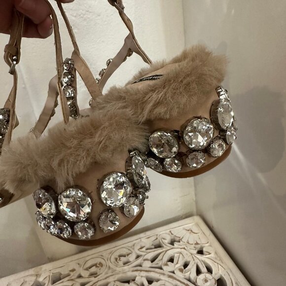 Zare Limited Collection Exclusive Strappy Rhinestone Faux Fur Sandals - Picture 6 of 12